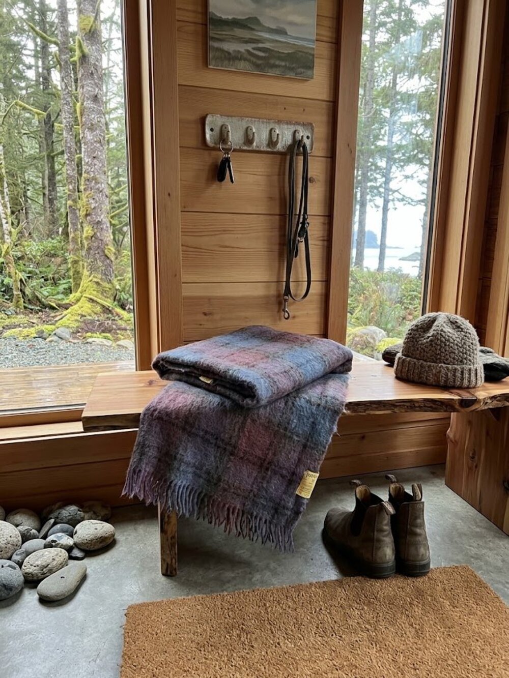 1980s Regency Plaid Mohair Blanket